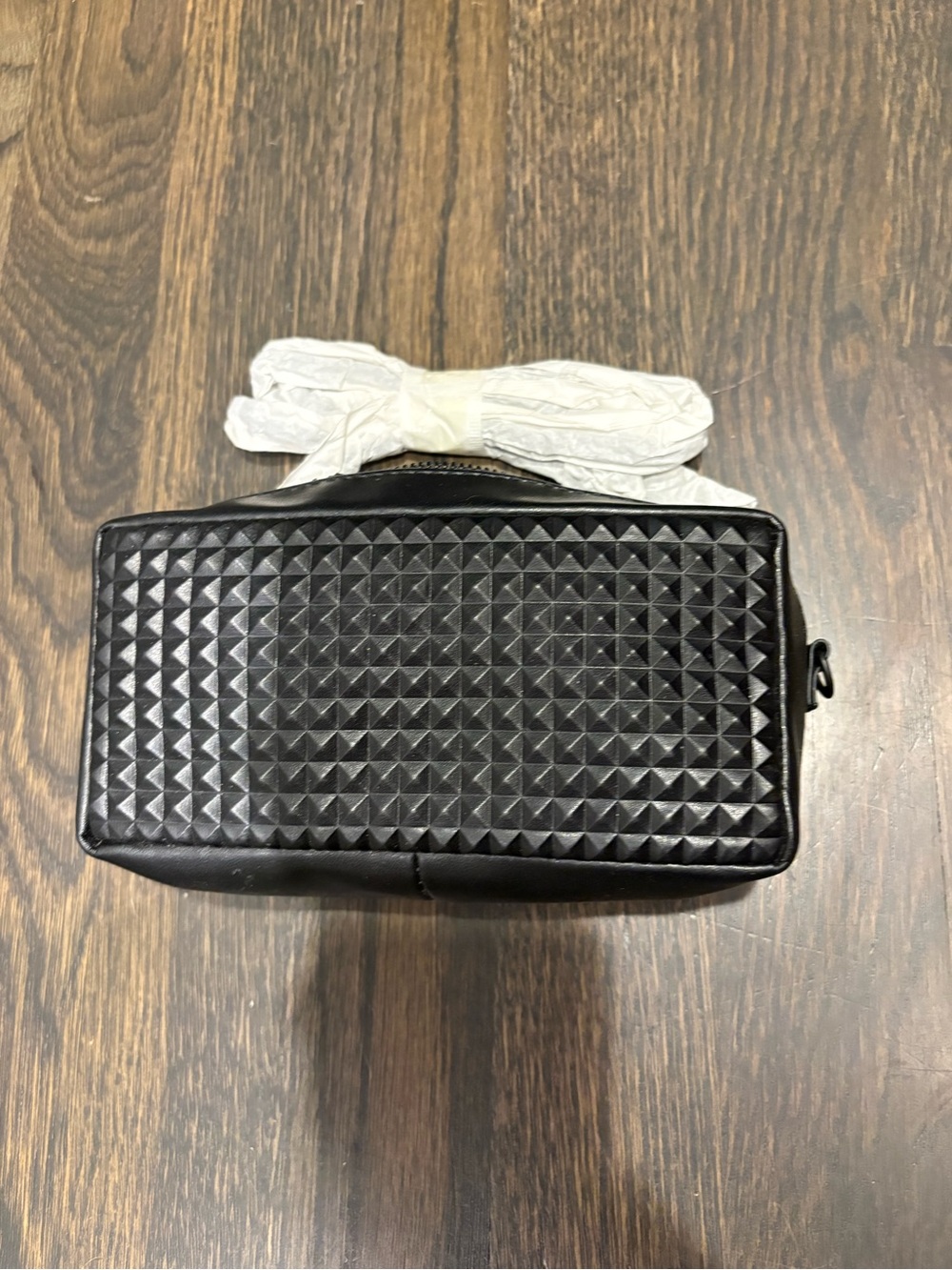 Black Textured Pyramid Stud Crossbody Bag Valentino gwp faux leather